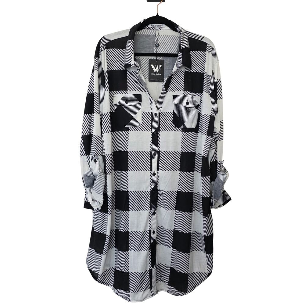 White Mark Women's 2XL Black Plaid Tunic Shirt